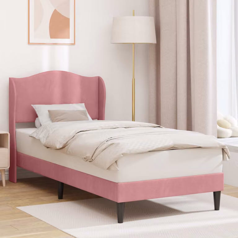 Struttura del letto con testiera vidaXL in velluto rosa, L 100 x P 202 x H 104 cm