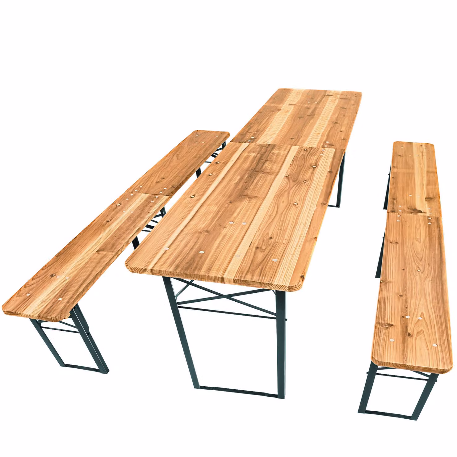 Set da birreria pieghevole Ralf di TecTake composto da tavolo e 2 panche in legno di abete e acciaio, marrone, L: 220 cm – 2