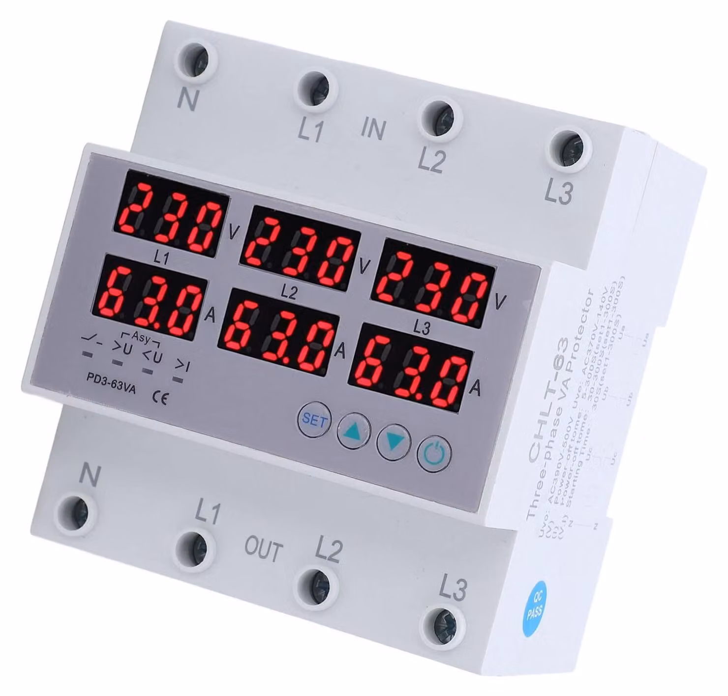 Volmetro e amperometro trifase su guida DIN con display digitale