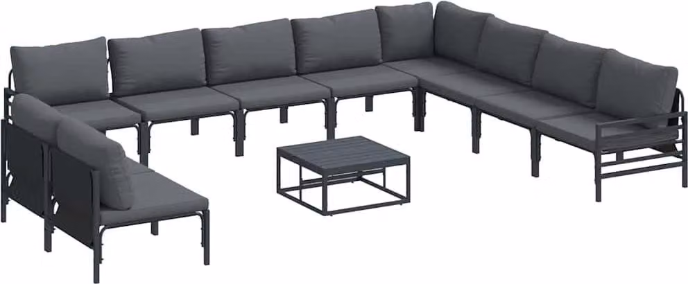 Set Divano da Giardino con cuscino 11 pcs Nero Acciaio