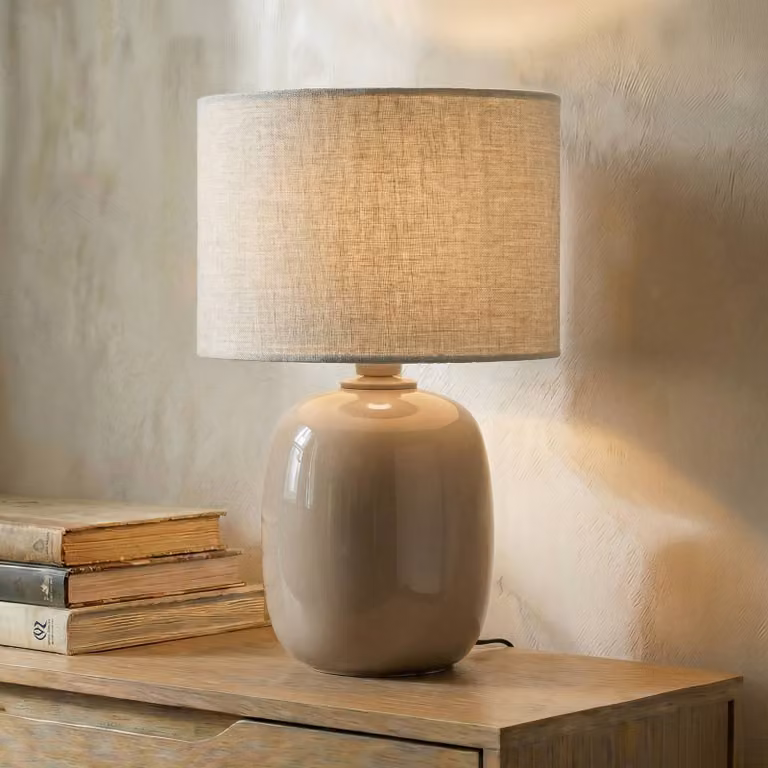 Lampada da tavolo Melody TK Lighting, Crema / Ambra, Soggiorno / Sala da pranzo, Tessuto / Stoffa / Seta, Lampada da tavolo