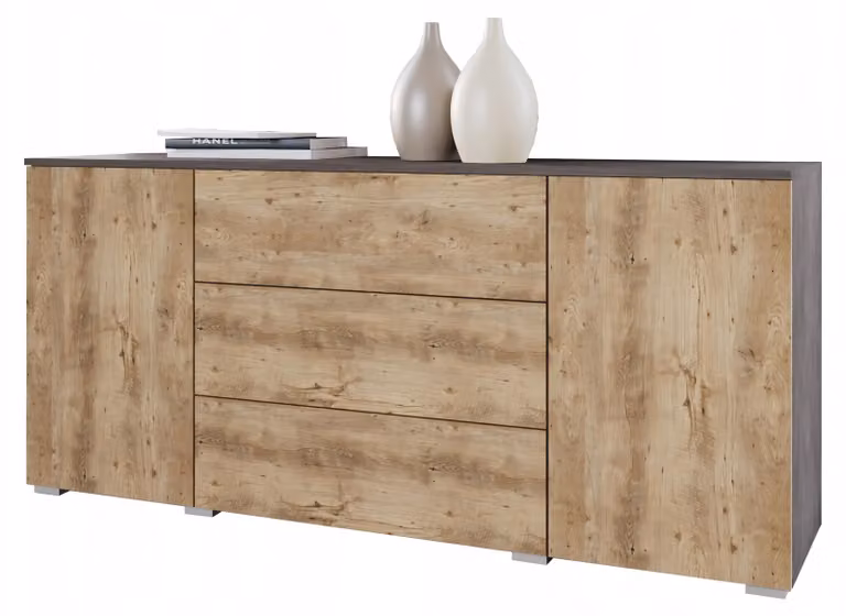 Comò da 150 cm, ideale per la camera da letto, con cassetti e ante, finitura matera/noce opaca
