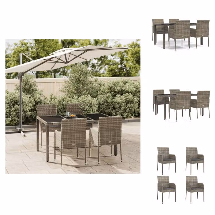 vidaXL Set da pranzo da giardino 5 pezzi con cuscini in poly rattan grigio - Set di mobili da giardino