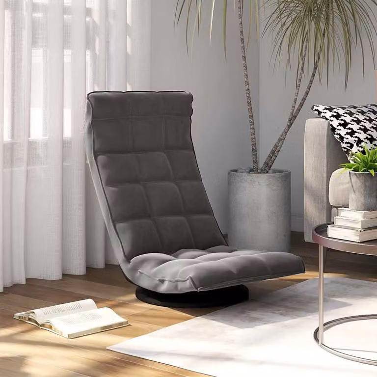 Sedia da pavimento girevole vidaXL in velluto grigio scuro con base in metallo