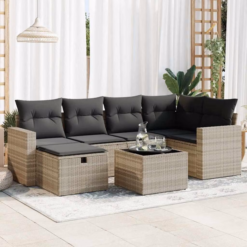 Maison Exclusive - Set Divani da Giardino 7pz con Cuscini Grigio Chiaro Polyrattan