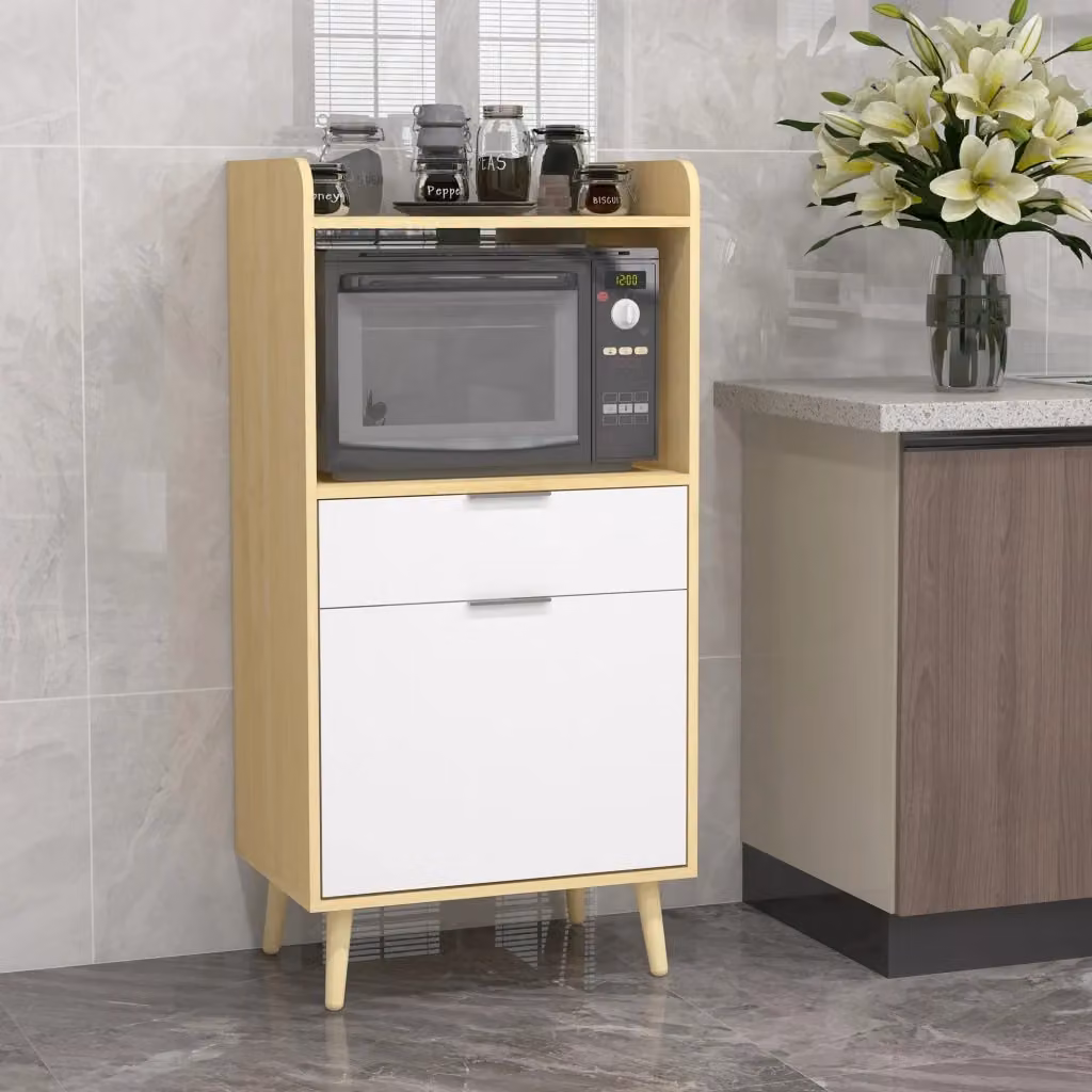 EasyComfort Mobiletto per Microonde in Truciolato con Ripiano Superiore, Cassetto e Armadietto, L/P/H: 58 x 40 x 118 cm, Bianco o Beige – 2