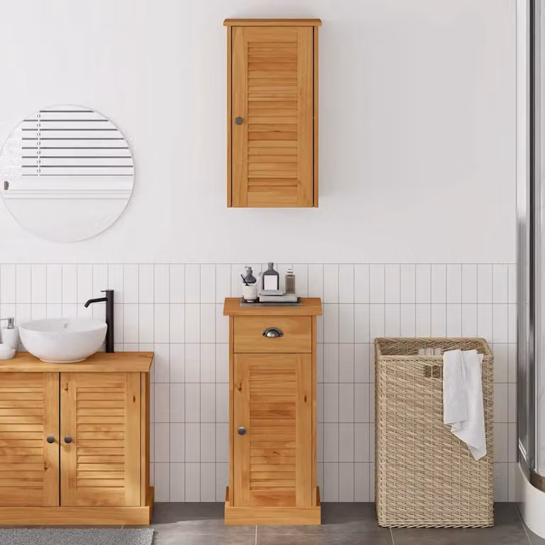 Set di mobili da bagno sospesi vidaXL VIGO in legno di pino rustico marrone, 2 pezzi
