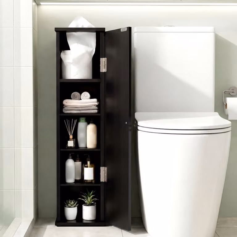 Set di 2 armadietti verticali Costway per bagno con mensole interne e ante a battente, colore nero opaco