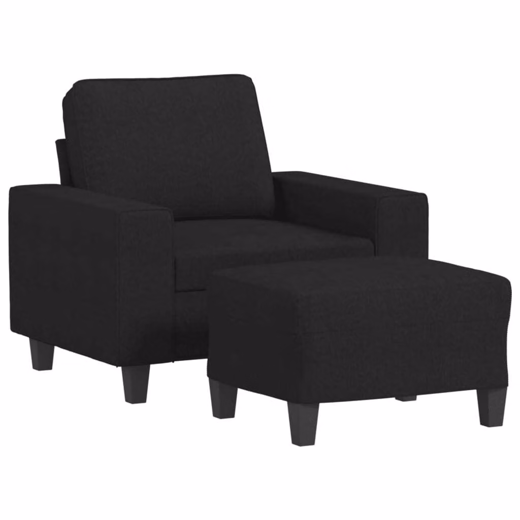 Poltrona con Poggiapiedi Nero 60 cm in Tessuto