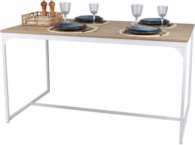 Tavolo da pranzo rettangolare stile industriale Meublorama in rovere e metallo bianco, L: 150 cm, P: 80 cm, H: 75 cm