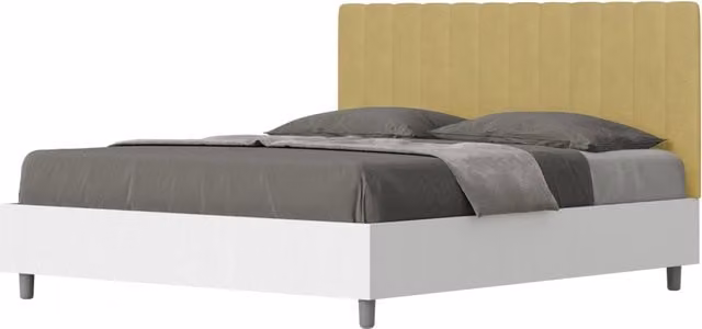BS COM Letto matrimoniale senza rete 160x190 bianco frassino testata microfibra ocra