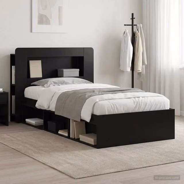 Telaio del letto con storage con testiera Nero 90 x 190 cm 3433439