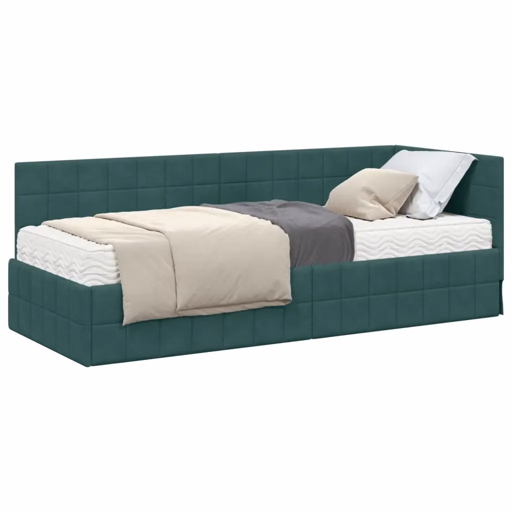 vidaXL Struttura Letto Angolare in Velluto Verde con 2 Materassi in Schiuma, L/P/H: 200 x 80 x 72 cm – 2