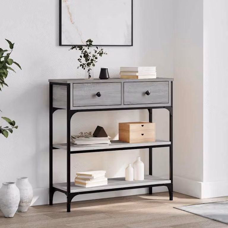 vidaXL Tavolino Consolle in Legno e Metallo Grigio, L 72,5 x P 25 x H 75 cm