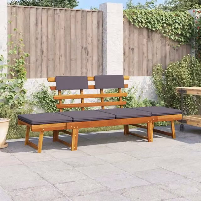 Lettino da Giardino 2 in 1 con Cuscino 190 cm Massello Acacia 45960