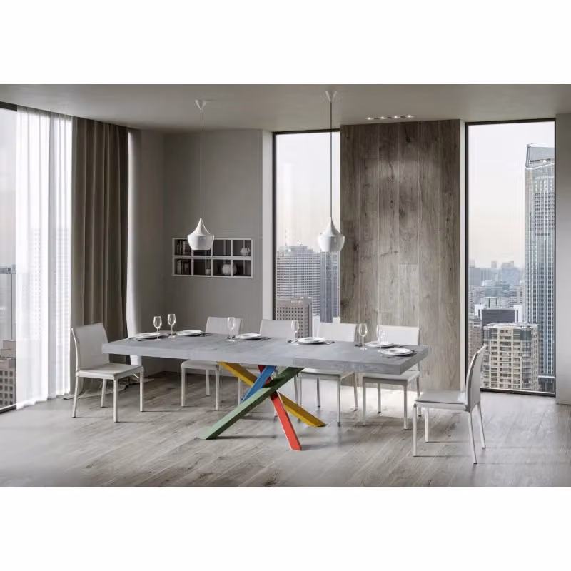Tavolo allungabile Volantis Premium ITAMOBY con telaio a X in metallo e piano in MDF laminato, colore Cemento Multicolore, L: 160/420 cm, P: 90 cm – 2