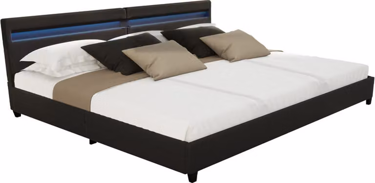 Home Deluxe - Letto LED NUBE - Nero, 270 x 200 cm - incl. rete a doghe e cassetti I Letto imbottito Letto di design incl. illuminazione
