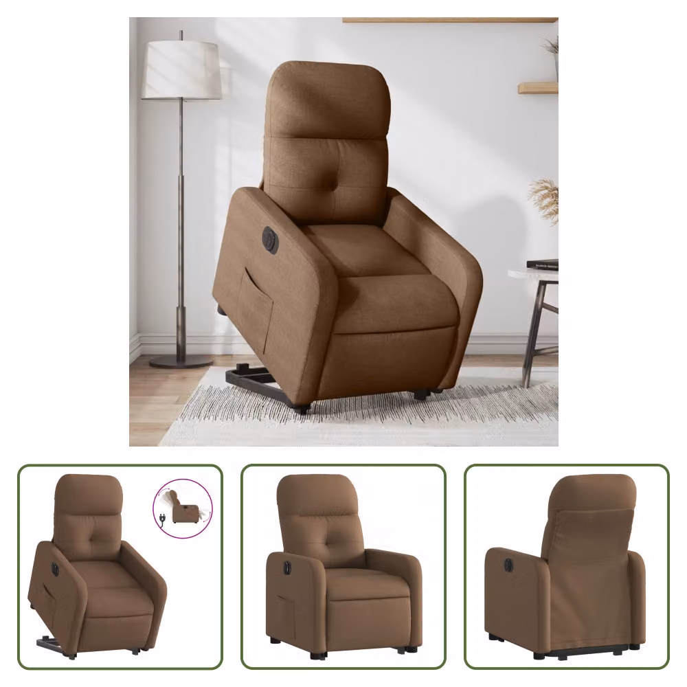 The Living Store Poltrona relax con supporto elettrico in tessuto marrone