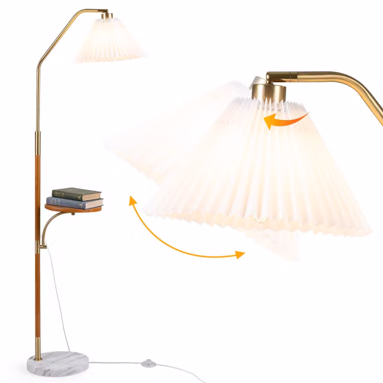 Lampada da terra COSTWAY, 160 cm, con paralume in carta plissettata e piano d'appoggio, attacco E27
