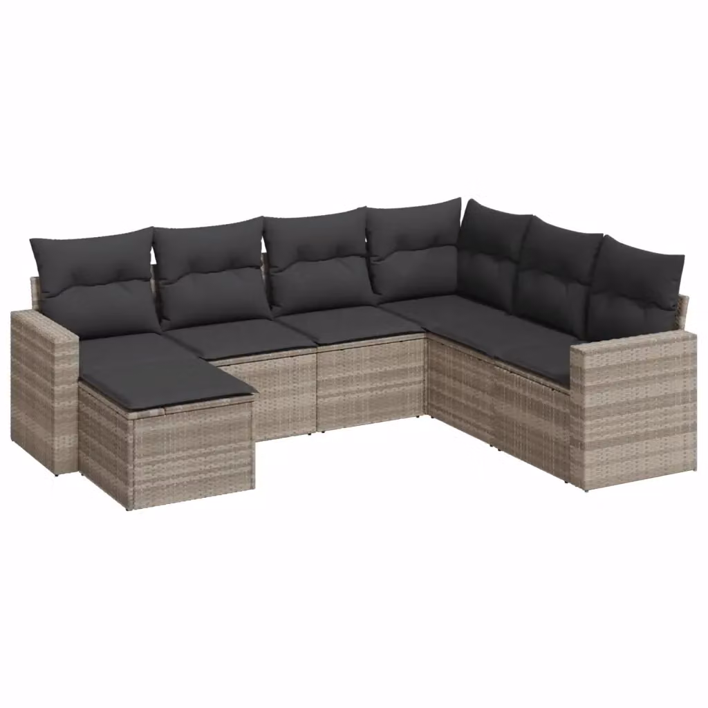 Set di Divani da Giardino VIDAXL 7 Pezzi in Polyrattan Grigio con Cuscini e Ottoman – 2