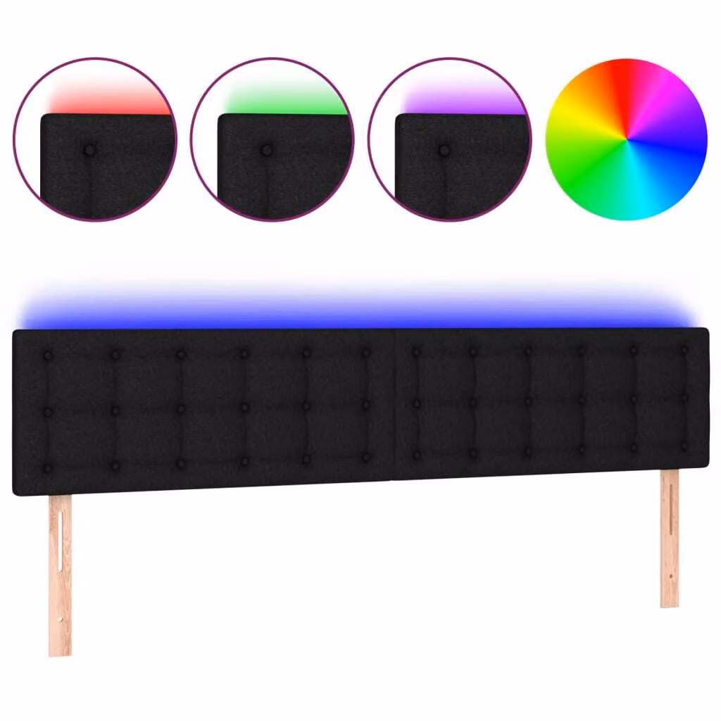 Testiera a LED Nera 180x5x78/88 cm in Tessuto