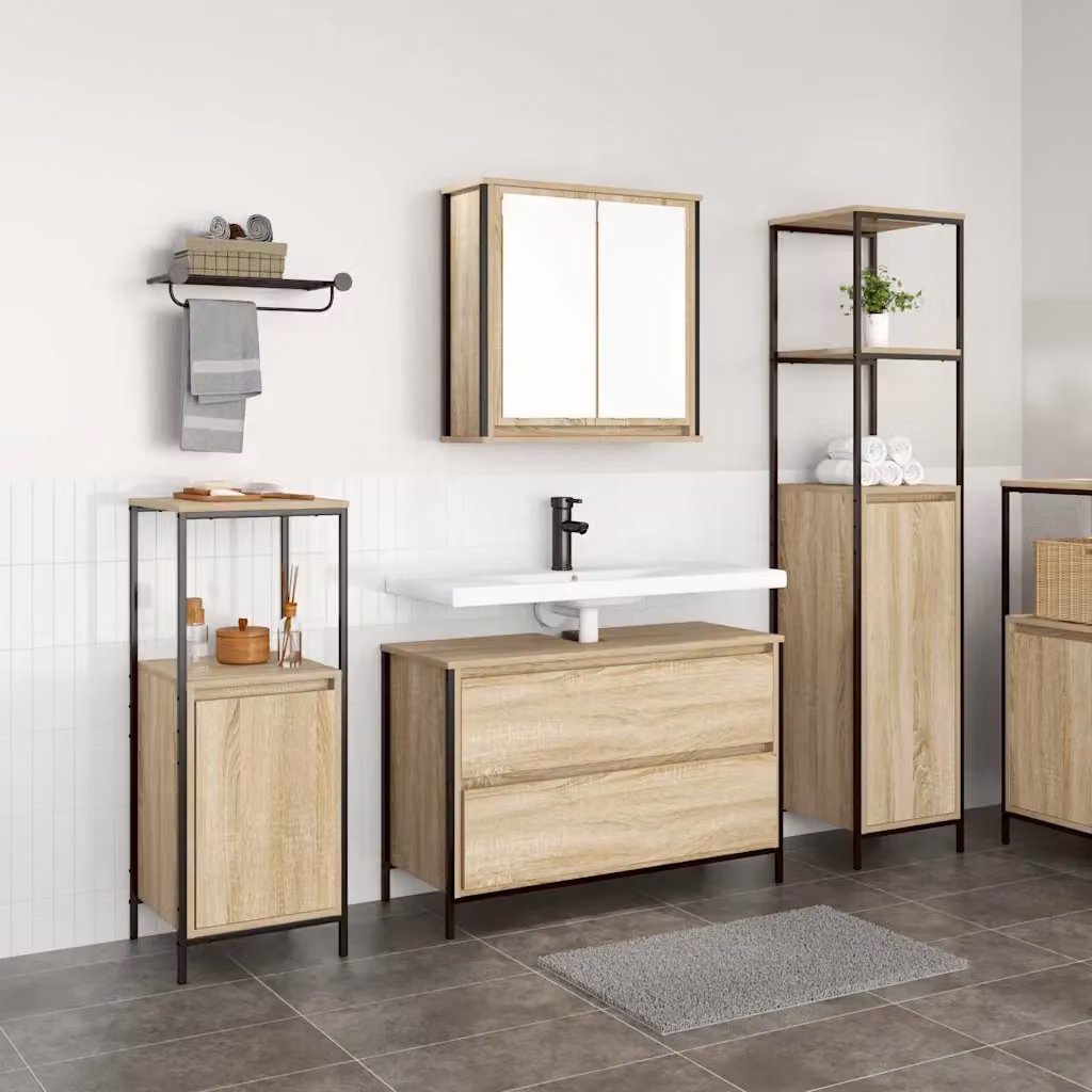 Set di mobili per il bagno moderno vidaXL in 3 pezzi, colore marrone e nero, L 90 cm x P 34,5 cm x H 60 cm