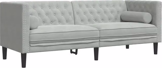 Divano | Divano da soggiorno | Sofa Chesterfield con Rinforzi 3 Posti Grigio Chiaro Velluto