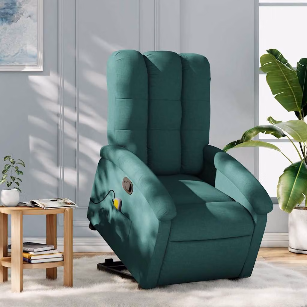 vidaXL Poltrona Alzapersona con Massaggio Verde in Tessuto per Senior – 1