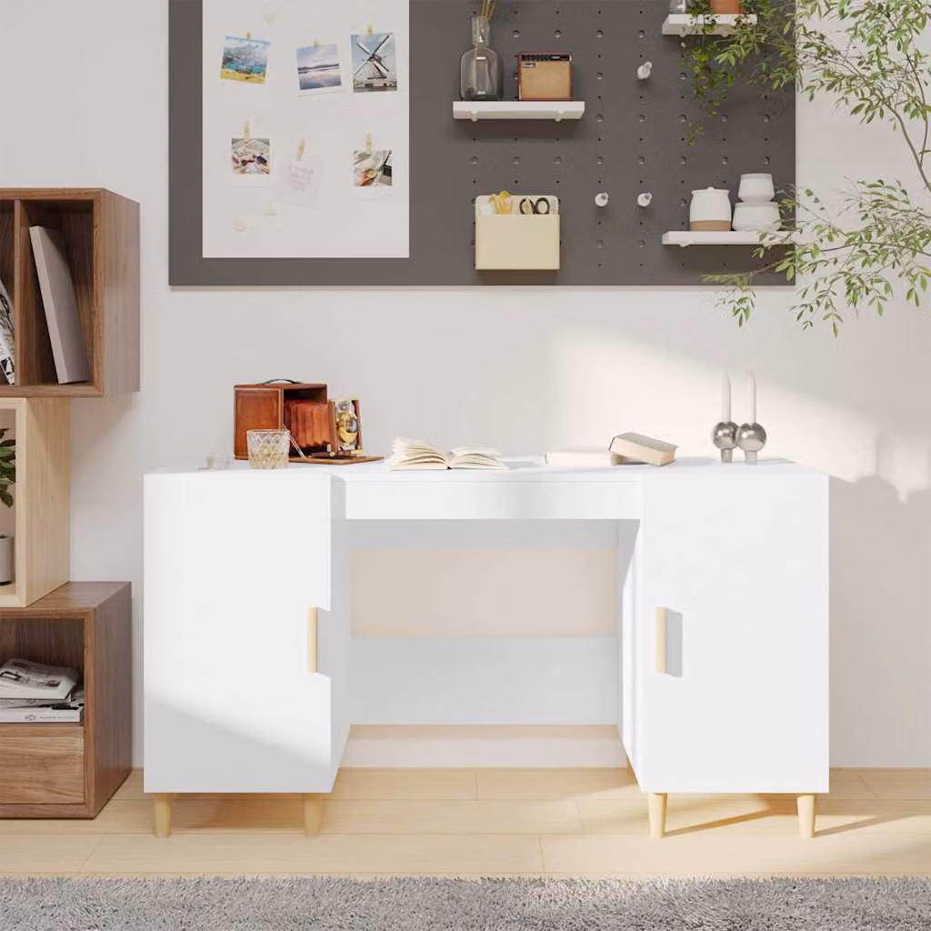 Scrivania da computer bianca vidaXL in legno e MDF, L 140 x P 50 x H 75 cm