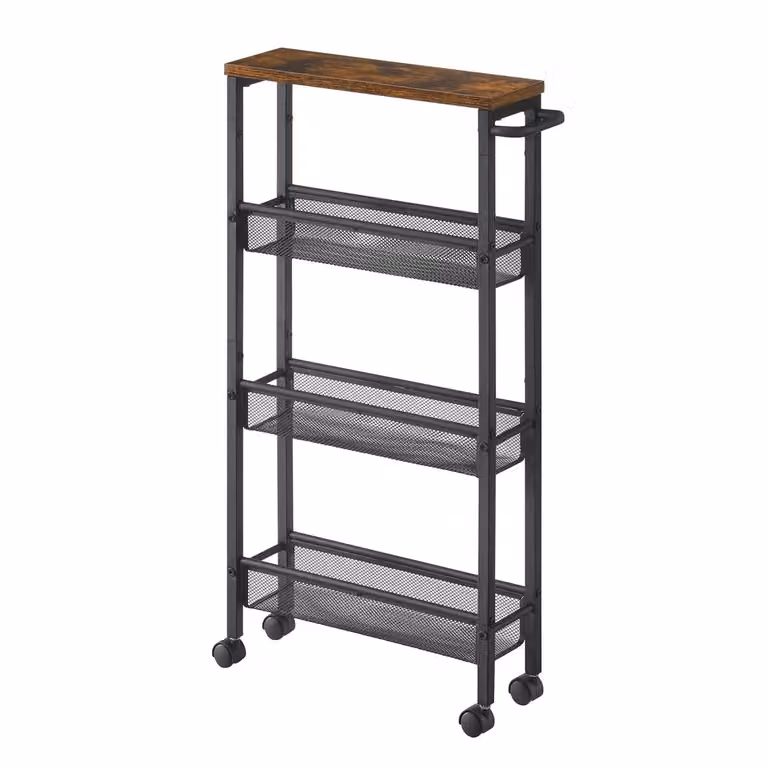 Carrello Stretto a 4 Ripiani per Cucina | VASAGLE, Marrone Vintage + Nero