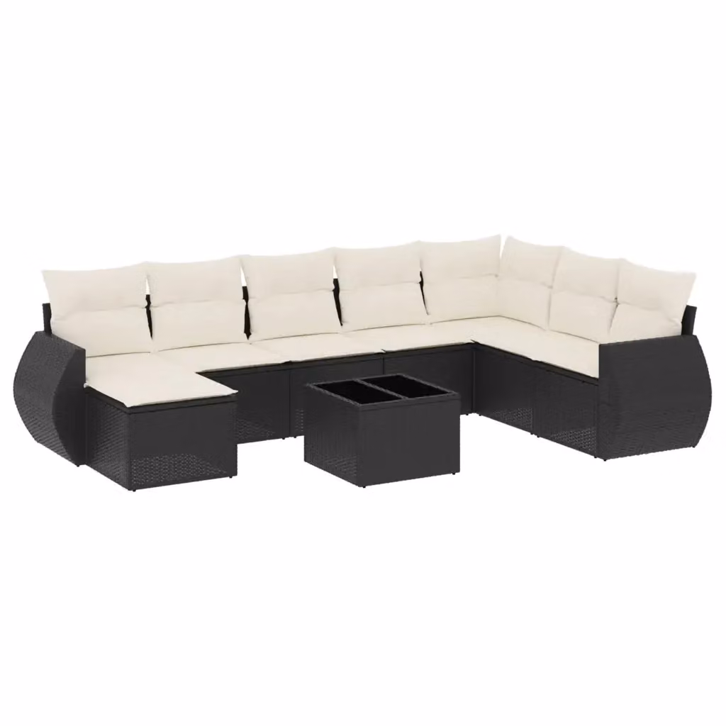 vidaXL Set Divani da Giardino 9 pz in Polyrattan Nero con Cuscini e Tavolino da Esterno – 2