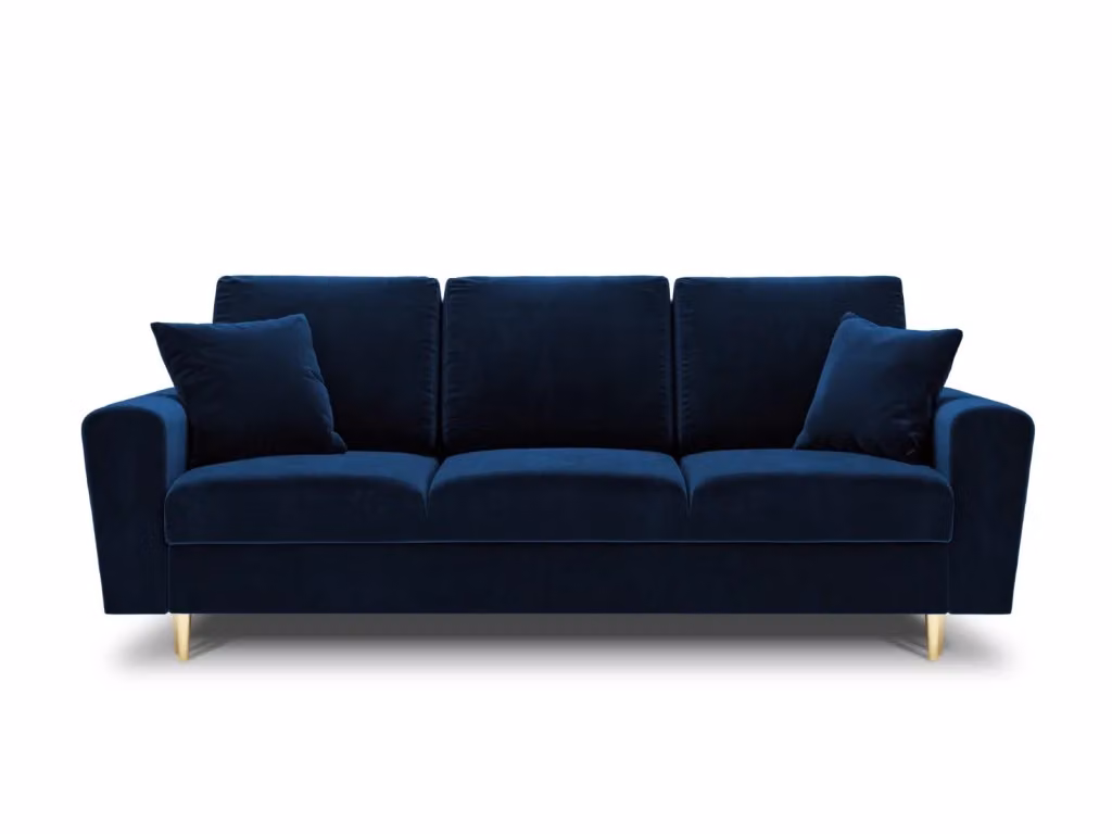 Divano convertibile con contenitore Kyoto Cosmopolitan Design a 3 posti in velluto blu con funzione letto L/P/H: 235 x 88 x 80 cm – 2