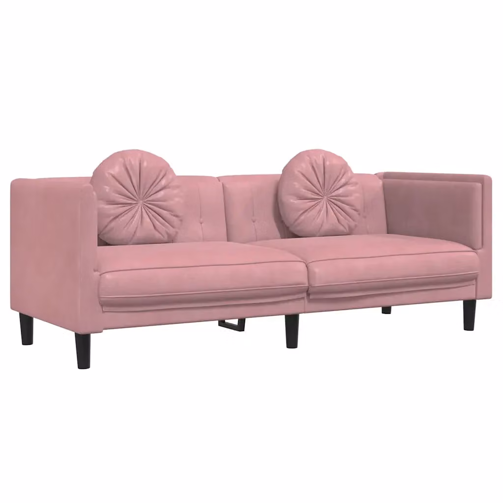 Divano a 3 posti moderno vidaXL in velluto rosa con cuscini, L: 193.5 cm, P: 77 cm, H: 70 cm – 2