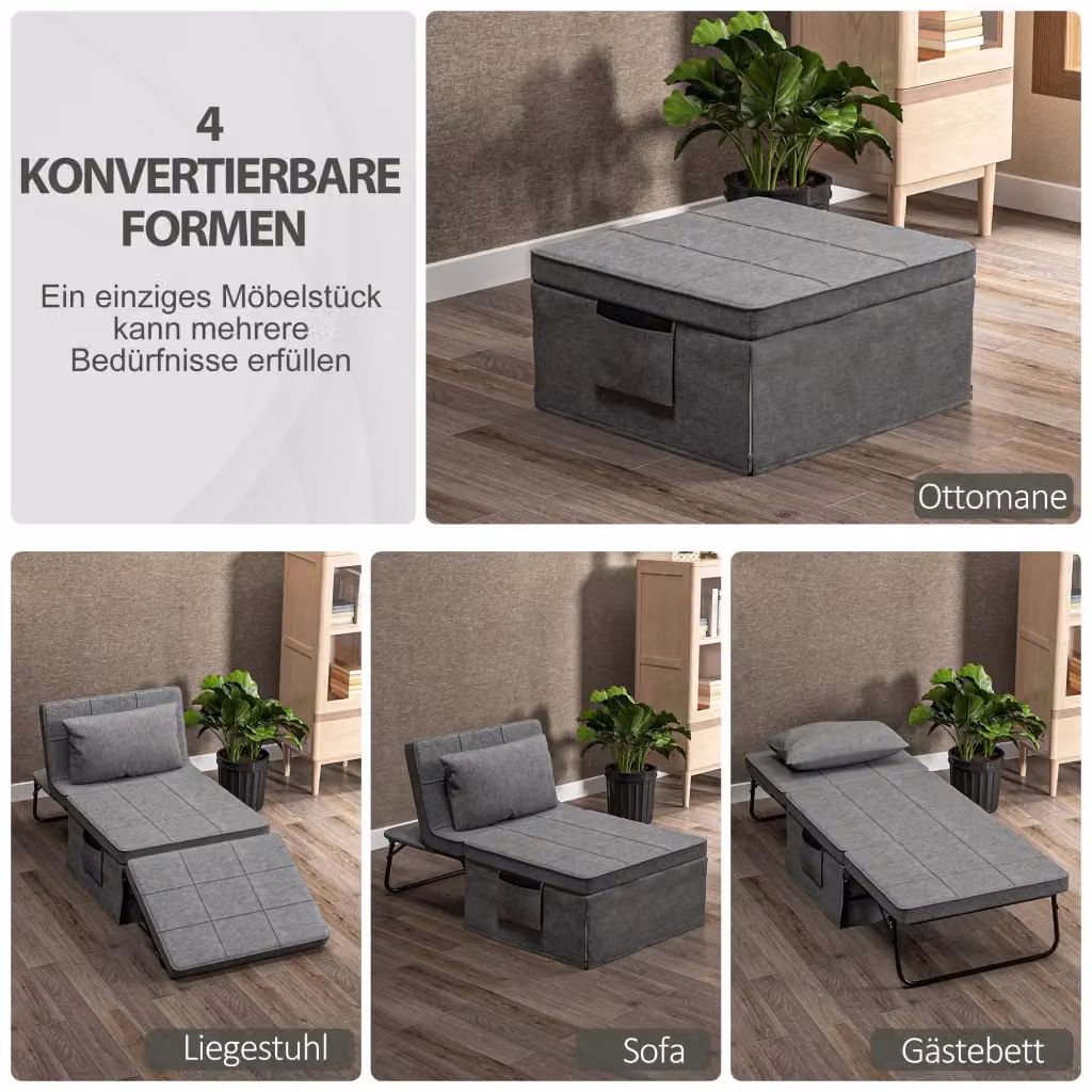 Poltrona relax reclinabile e letto pieghevole 4 in 1 WISHDOR con pouf, struttura in metallo e rivestimento in tessuto, colore grigio – 2