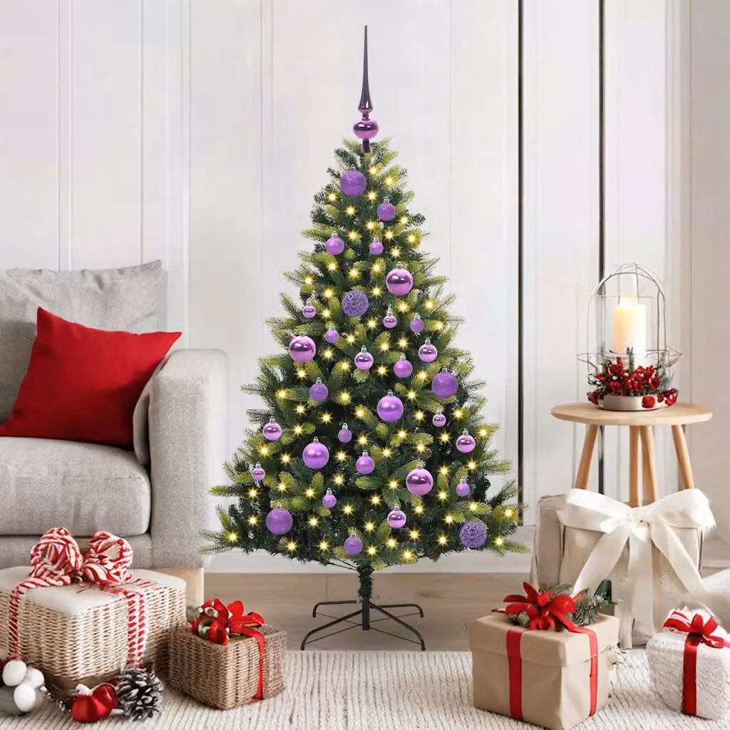Albero di Natale artificiale pieghevole vidaXL verde con 150 LED luce bianca calda in PVC e plastica, Altezza: 120 cm