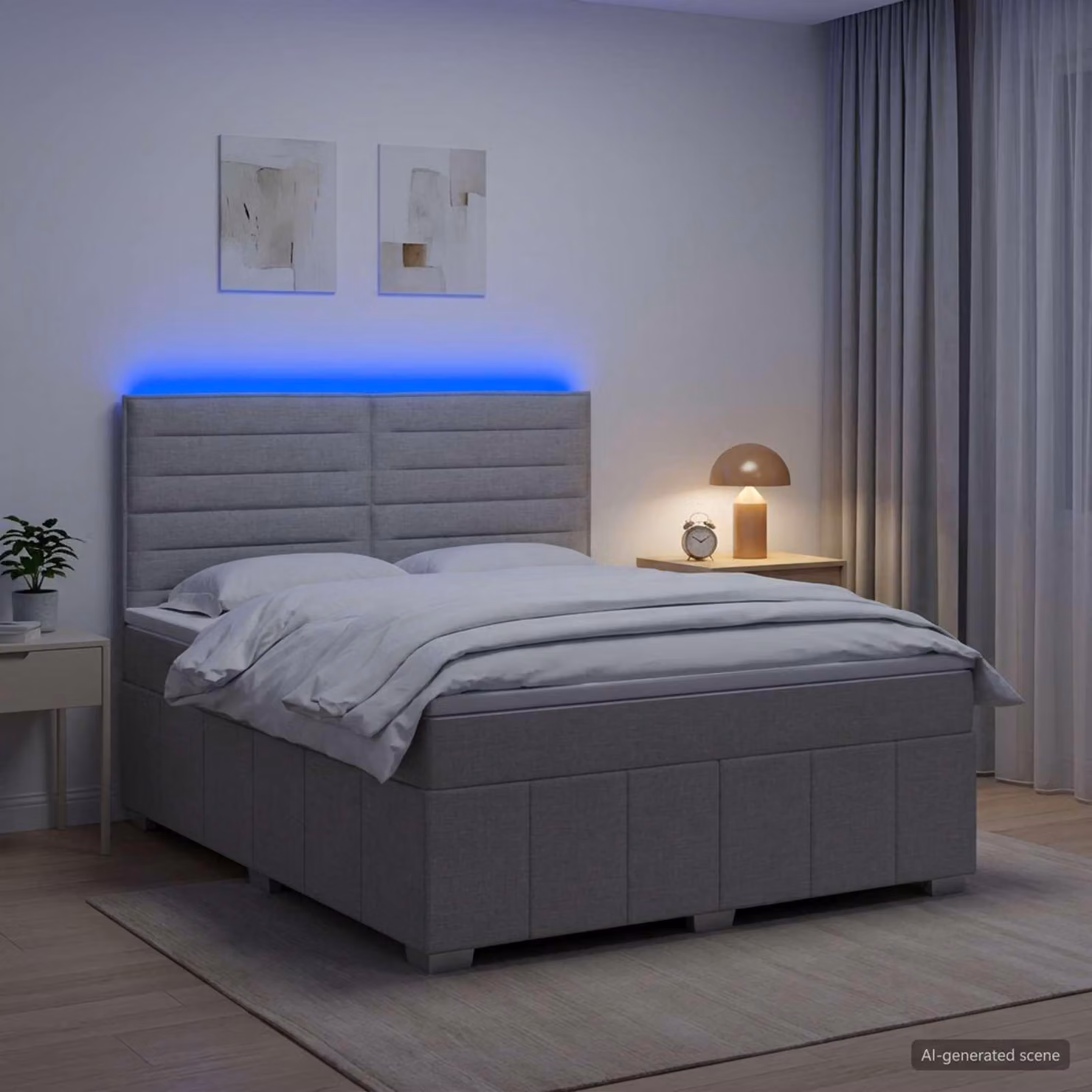 Maison Exclusive - Letto boxspring a LED con materasso grigio chiaro 140 x 190 cm in tessuto