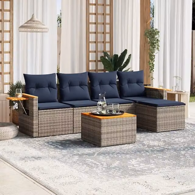 Set Divani da Giardino 6 pz con Cuscini Grigio in Polyrattan 3226768