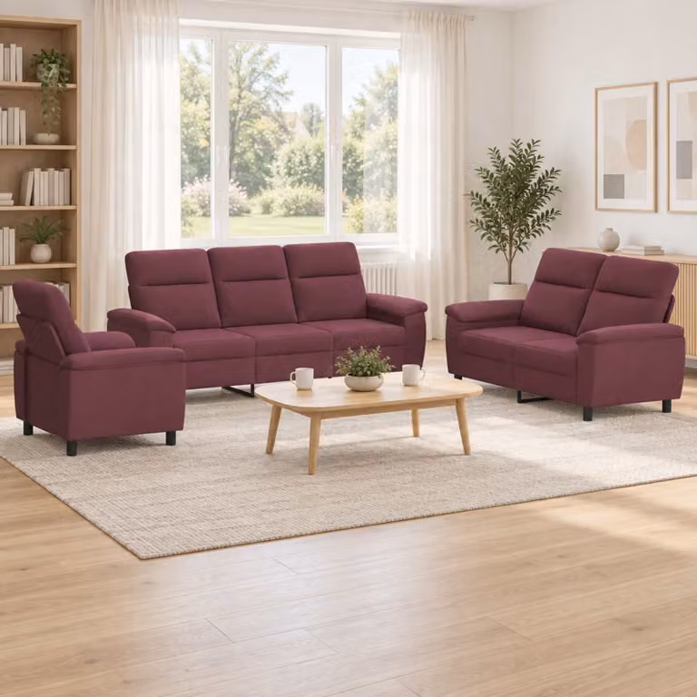 Set di 3 divani moderni vidaXL in tessuto viola e nero con struttura in metallo per il tuo soggiorno