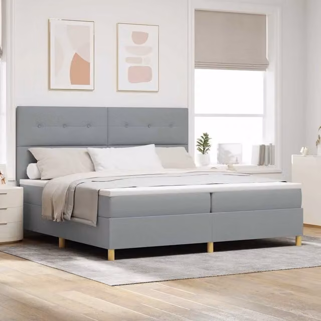 Letto a molle con illuminazione LED vidaXL in tessuto grigio L: 200 cm, P: 200 cm, H: 280 cm