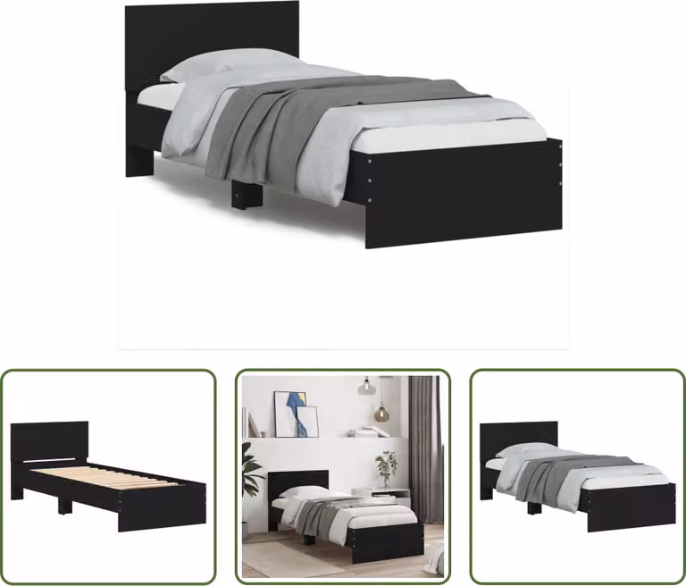 The Living Store Struttura letto con testiera nera 75x190 cm in materiale ligneo