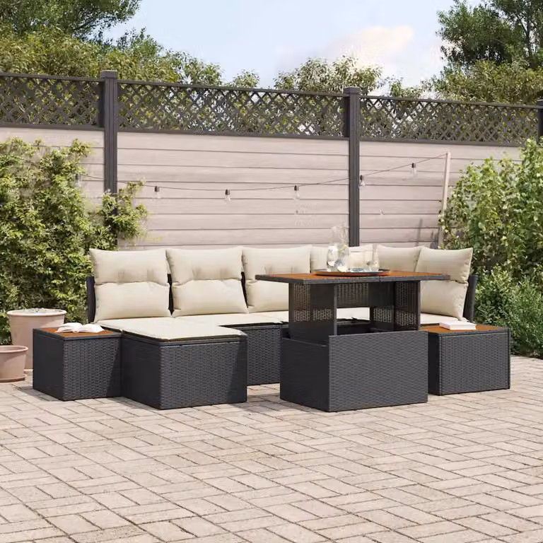 Set da pranzo da giardino moderno vidaXL in legno di acacia con 7 pezzi nero e beige