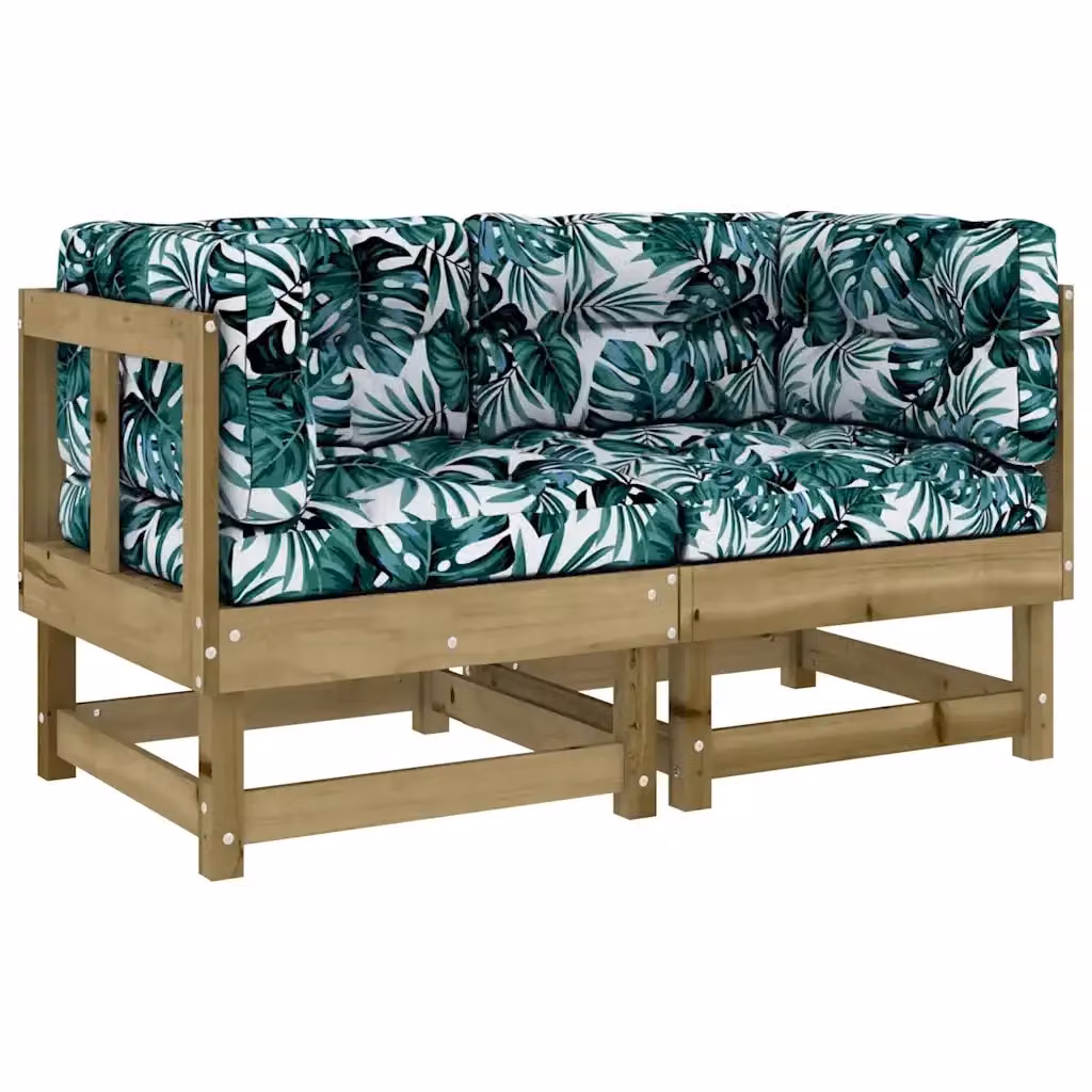 Set di 2 Divani Angolari a L vidaXL in Legno di Pino con Cuscini Floreali Marroni per Giardino e Terrazzo – 2