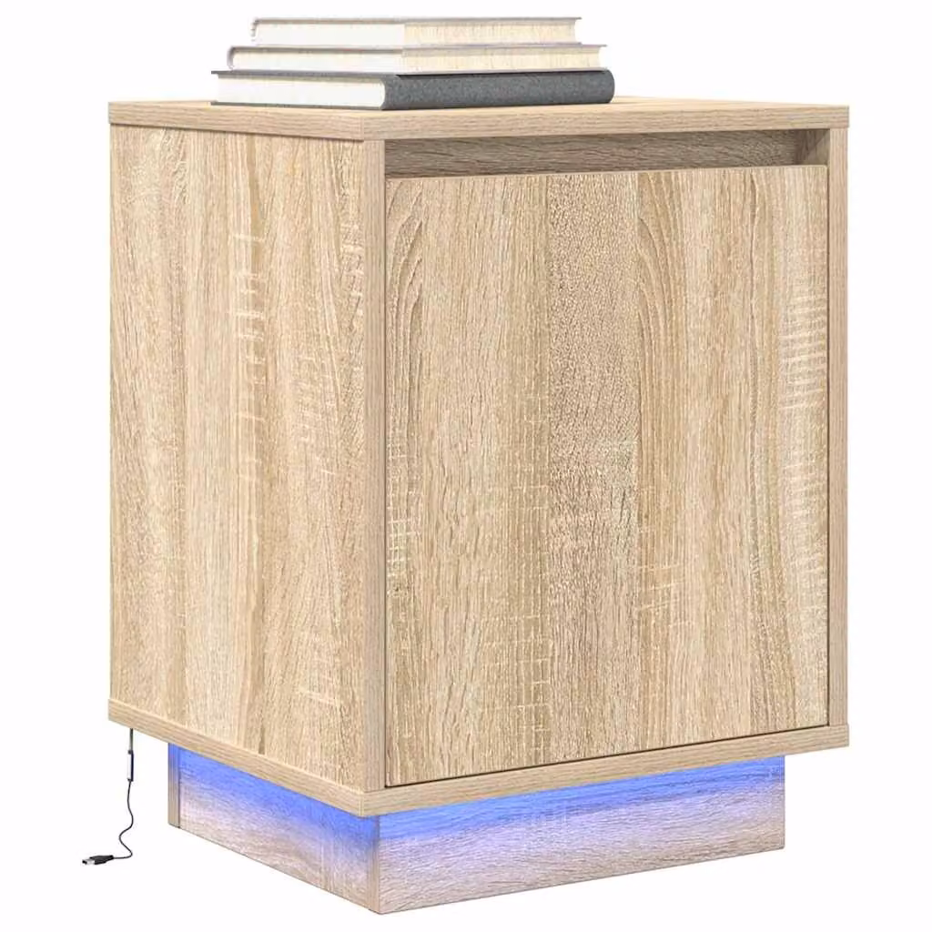 Comodino moderno vidaXL con luci LED in Rovere Sonoma, L 38 cm x P 34 cm x H 50 cm