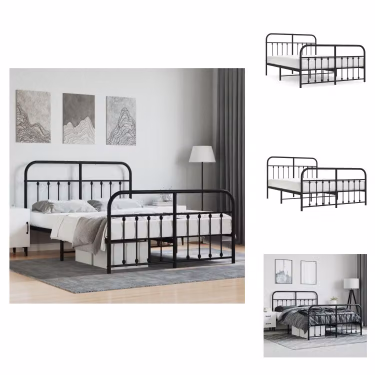 vidaXL Struttura letto con testiera e pediera in metallo nero 135x190 cm - Letti e strutture letto