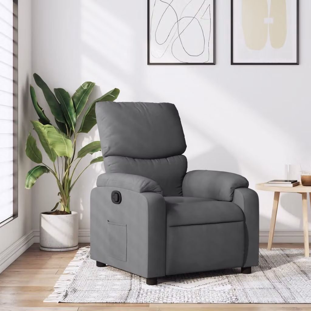 vidaXL Poltrona reclinabile moderna in tessuto grigio con braccioli e leva manuale – 1