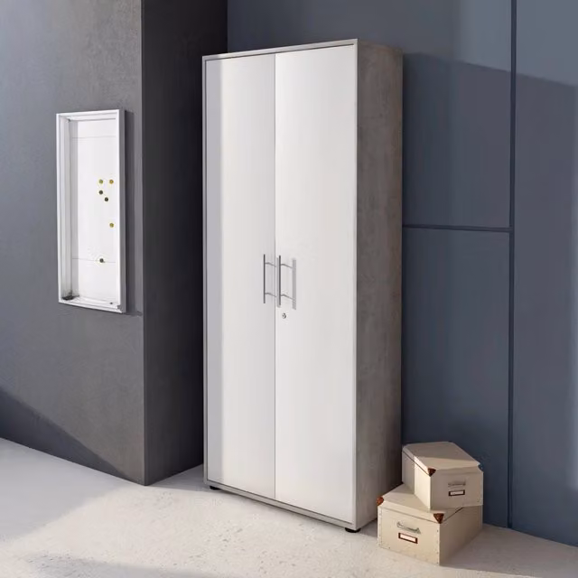 Armadio Multiuso Saponara DMORA con 2 Ante e Cassetti, Grigio Cemento, L: 79 cm, H: 188 cm