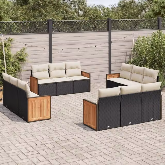 Set di Divani da Giardino vidaXL in Polyrattan Nero con Cuscini e Struttura in Metallo per Terrazza o Giardino