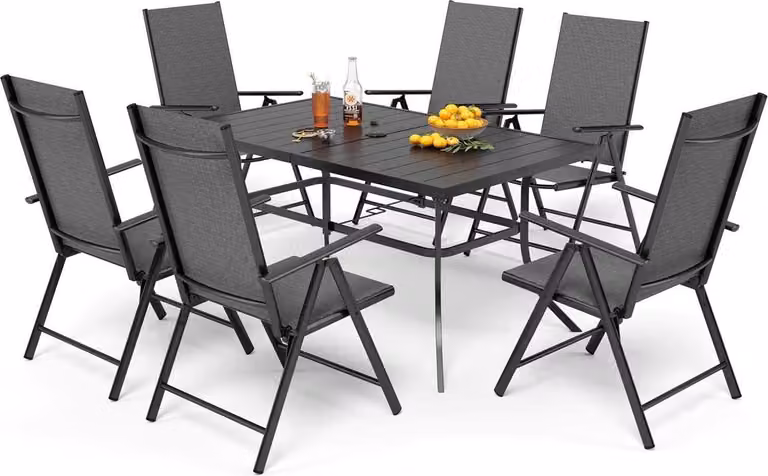 Set di mobili da giardino 6 sedie con tavolo Metallo resistente alle intemperie grigio