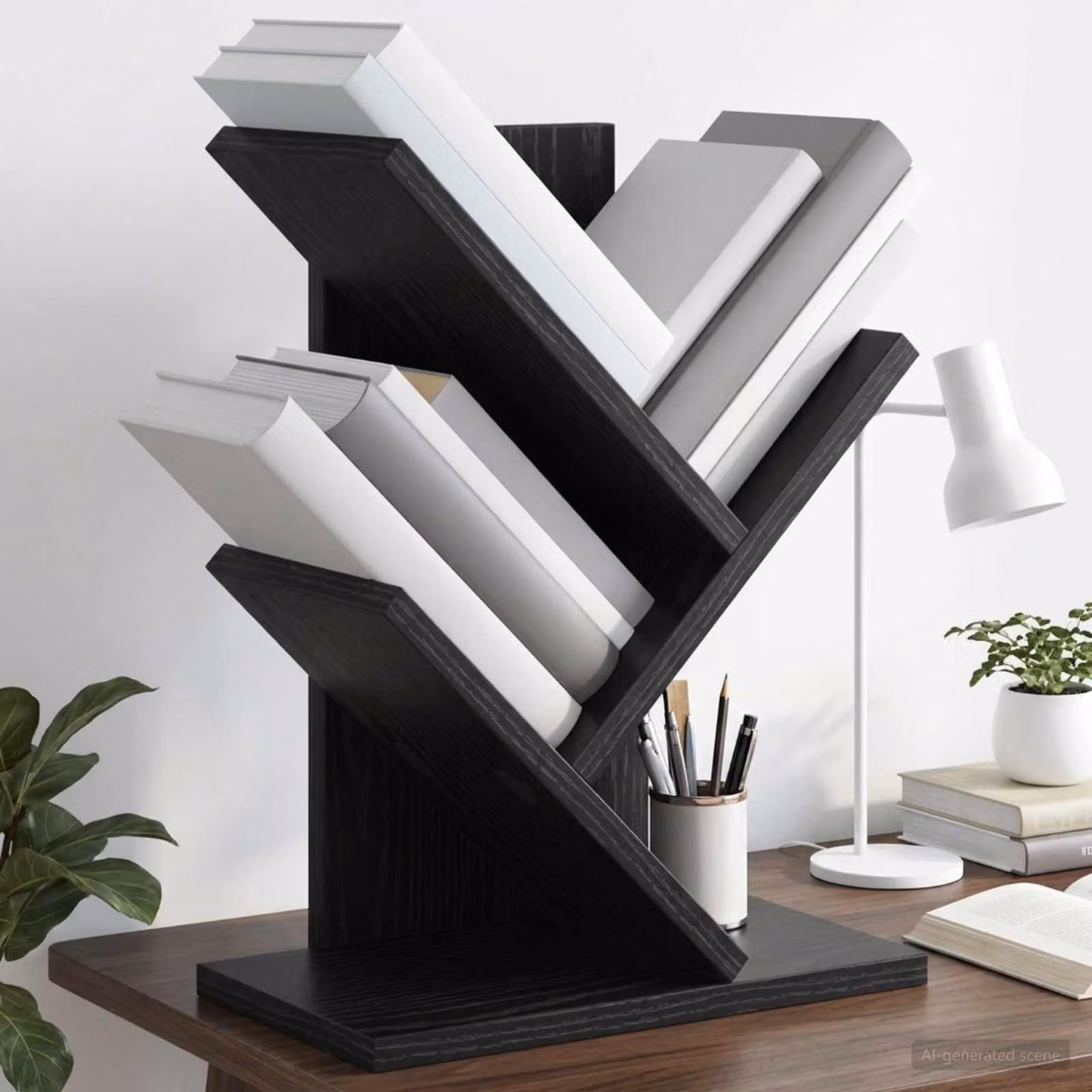Scaffale per Libri a Forma di Albero vidaXL con 3 Strati, Nero, L 30 cm x P 18 cm x H 40 cm