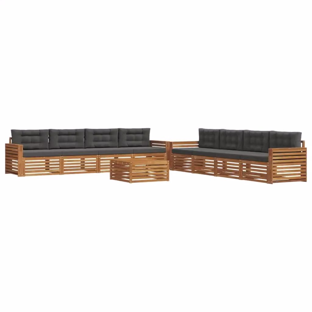 Set di divani da esterno a forma di U vidaXL in legno di acacia con tavolino e cuscini, colore marrone e antracite – 2